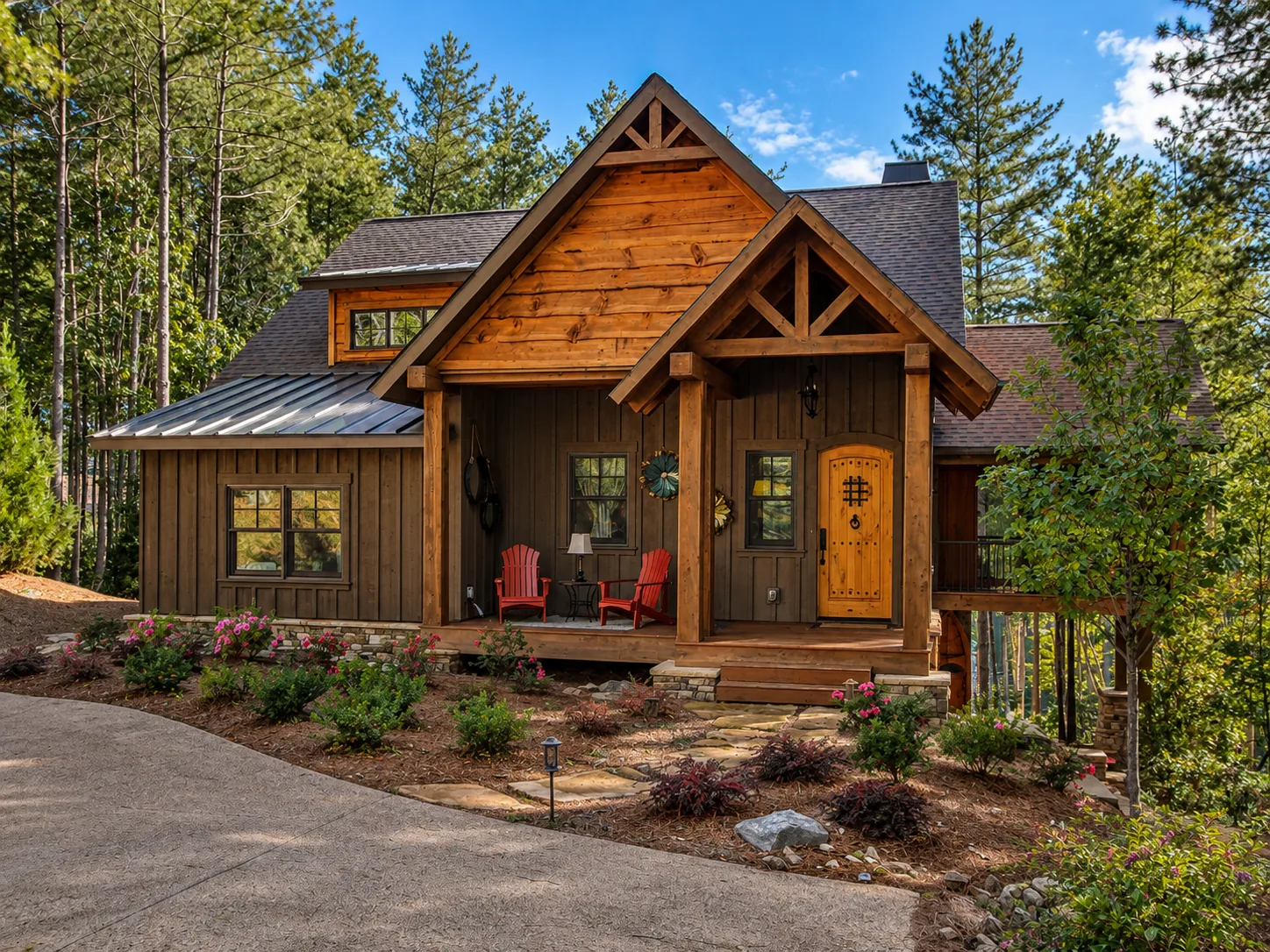 Custom luxury home exterior built by Higgins Building Group in Western North Carolina